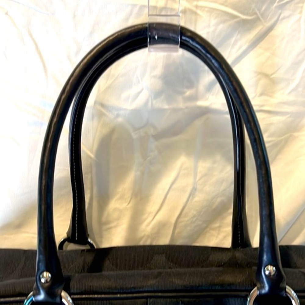 COACH Logo 2 Way Authentic Tote Bag duffel Charm Canvas Leather 10392 Black - Picture 8 of 10